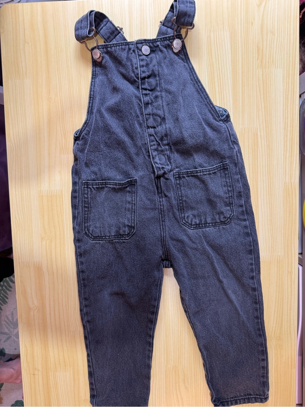 Zara Baby Black Denim Overalls - Casual Pocket Front Size 24m